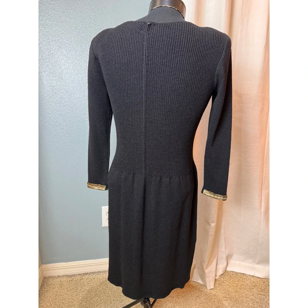 VTG‎ 80 DON SAYRES Black Knit Beaded Statement Neckline Long Sleeve Midi Dress 6